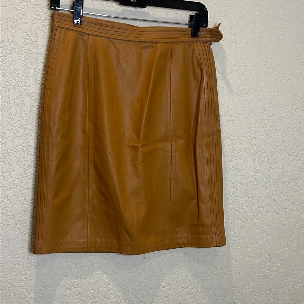 St John Tan Leather Skirt